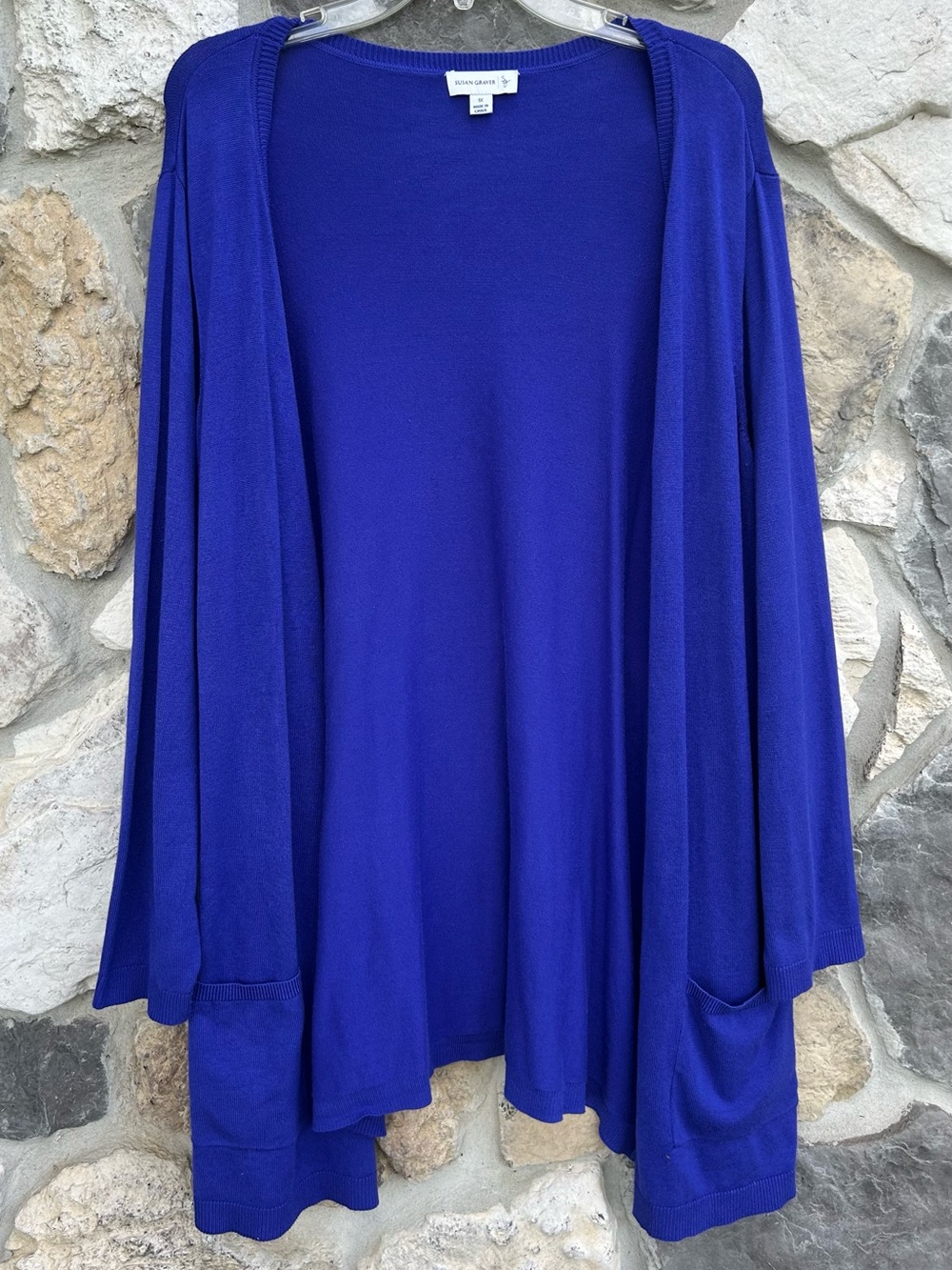 Susan Graver Cardigan Size 1X Purple Knit Open Front Casual Layering Long Sleeve